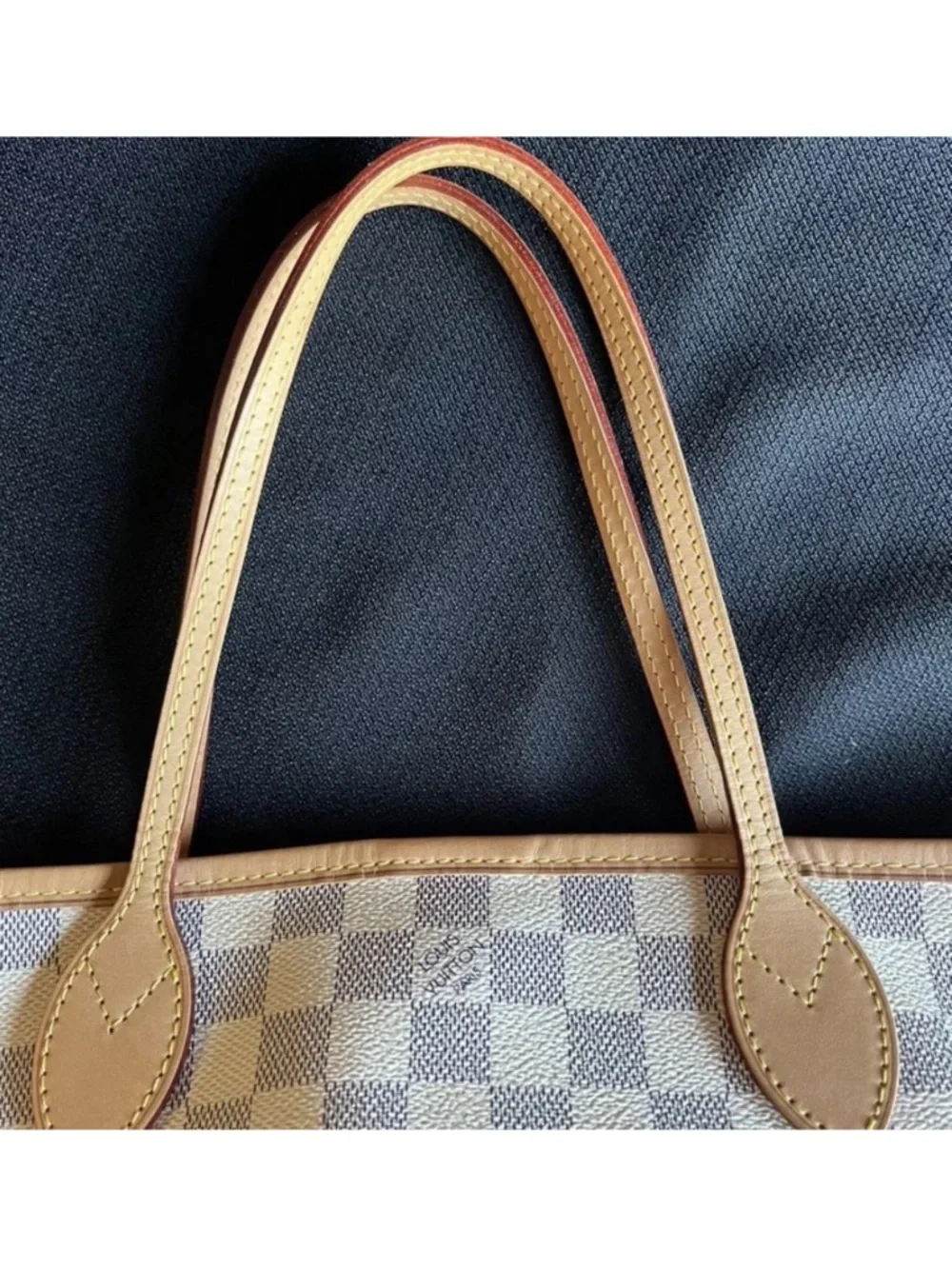 Louis Vuitton Damier Azur Canvas Neverfull Tote - White, Beige, pink interior - Picture 6 of 7
